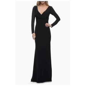 NWOT La Femme Long Sleeve Ruched Jersey Gown in Black  Size 4